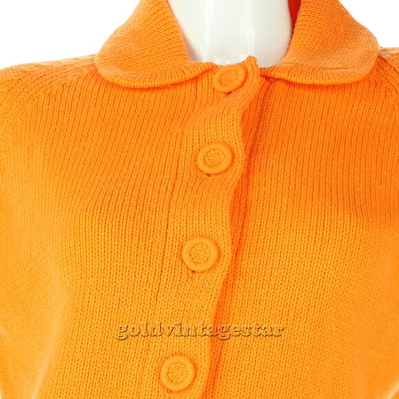 Vintage Bright Neon Orange Cardigan XS Trendy Chiclist on - Picture 2 of 7